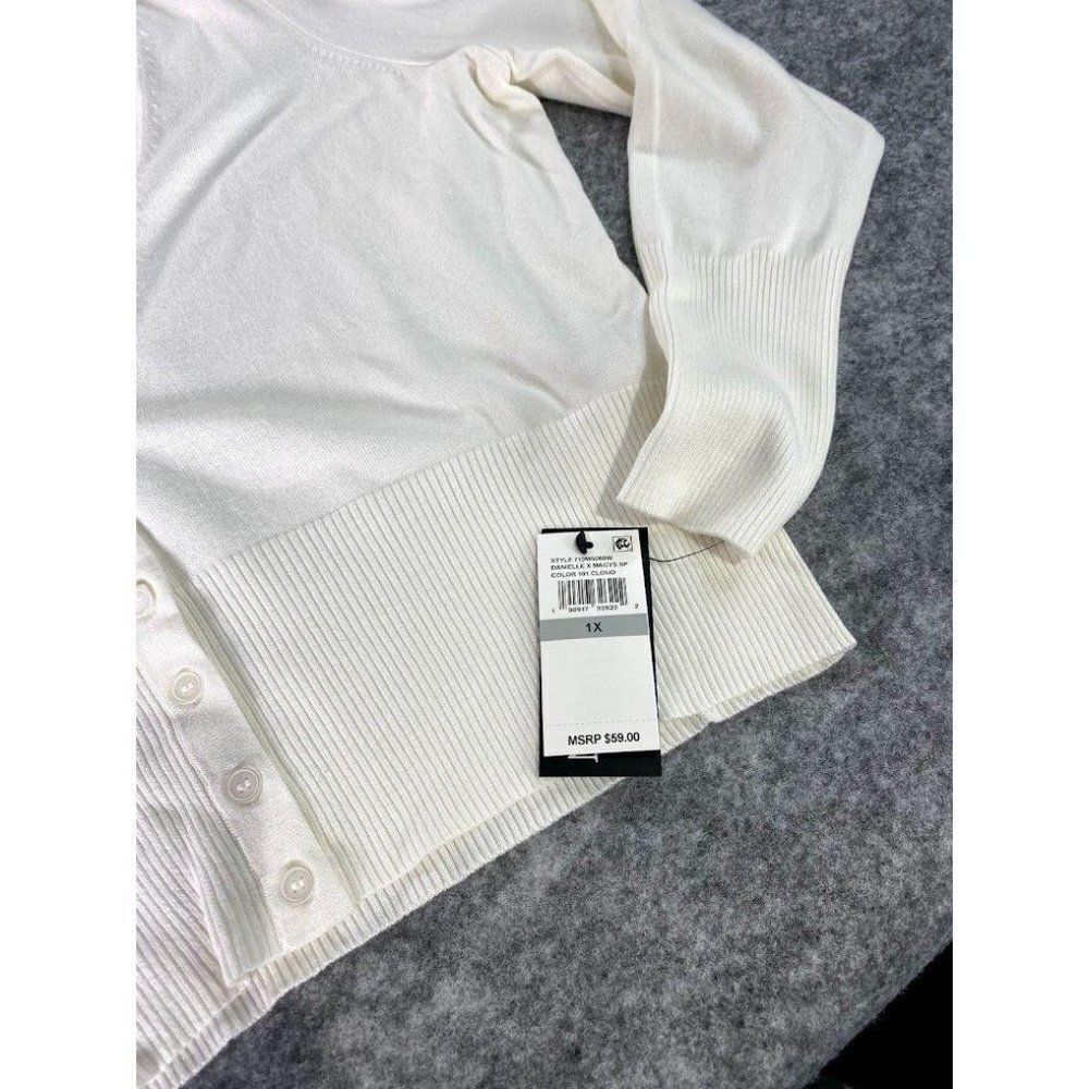 Danielle Bernstein White Cropped Light Weight Cardigan Sz 1X NEW - Picture 8 of 10